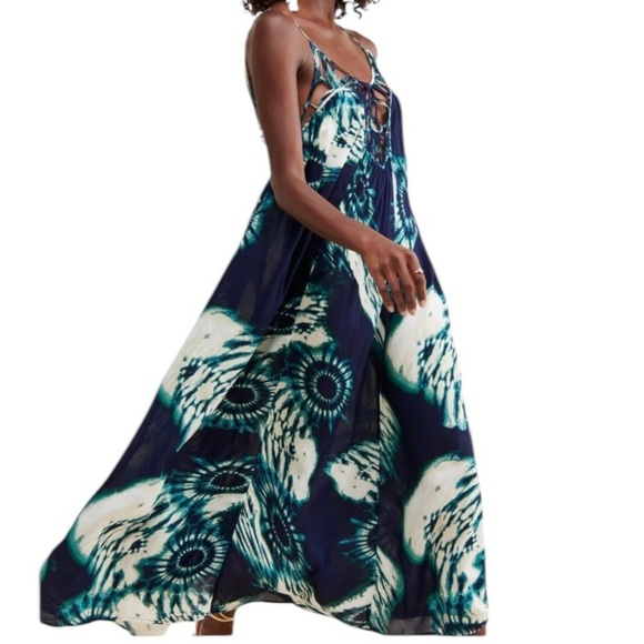 Anthropologie Women’s Blue Maxi Drama Beach Flowy Boho Strappy Dress ~ Size M - Picture 15 of 15
